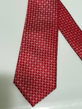 Vintage Macson Men's Silk Necktie - Tie -  Red White Microdot